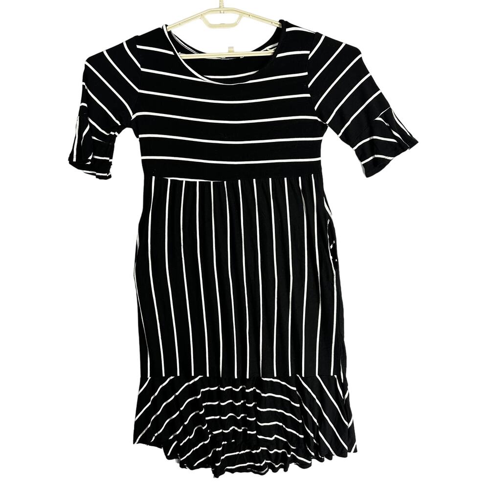Hailey Co Midi Dress Size L Black White Striped Pockets  Minimalist Modest